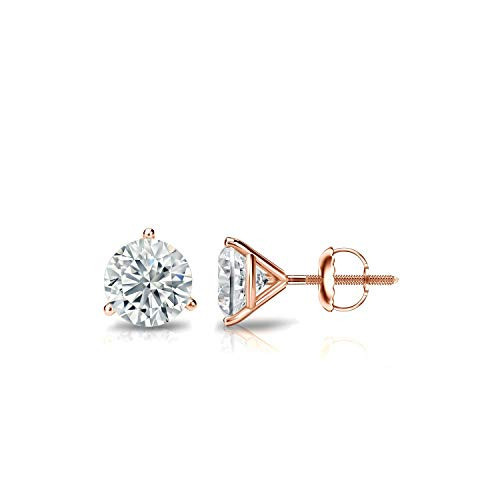 Diamond Wish - 1/2 carat Lab Grown Diamond Round Stud Earrings for Women in 14k Rose Gold (E-F, VS1-VS2, 0.50 cttw) 3-Prong Martini Setting Screw Back Studs | Amazon (US)
