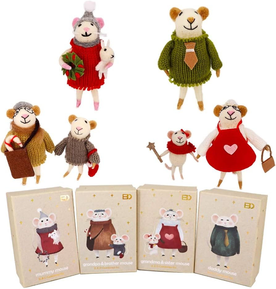 B & D Combined Inc. Hand Crafted Wool Mice Family Christmas Tree Ornaments for Home Holiday Chris... | Amazon (US)