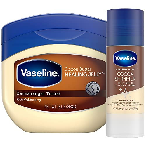 Vaseline Rich Moisturizing Healing Jelly Cocoa Butter, 13 oz Bundled with Cocoa Shimmer Stick, 1.4 oz. Provides Radiant and Shimmering Moisturized Skin with Pleasant Scent | Amazon (US)