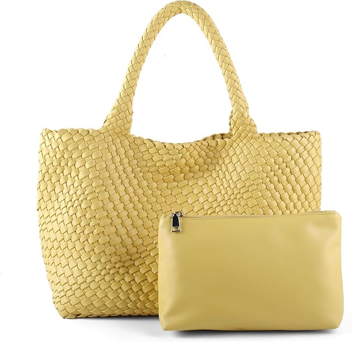 Woven Tote Bag Womens Purse Vegan Leather Shoulder Handbags Fashion Summer Beach Tote Bags Large ... | Amazon (US)