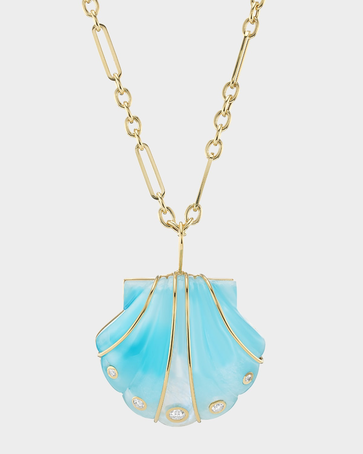 Carved Larimar and Moonstone Shell Pendant Necklace | Neiman Marcus
