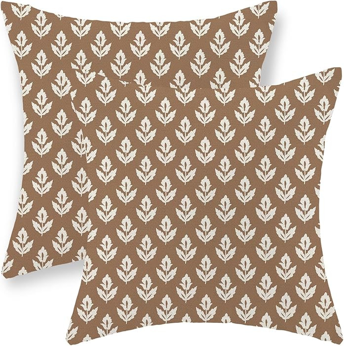 Block Print Pillow Covers 18x18 Set of 2 Vintage Floral Throw Pillows Fall Floral Decorations Boh... | Amazon (US)