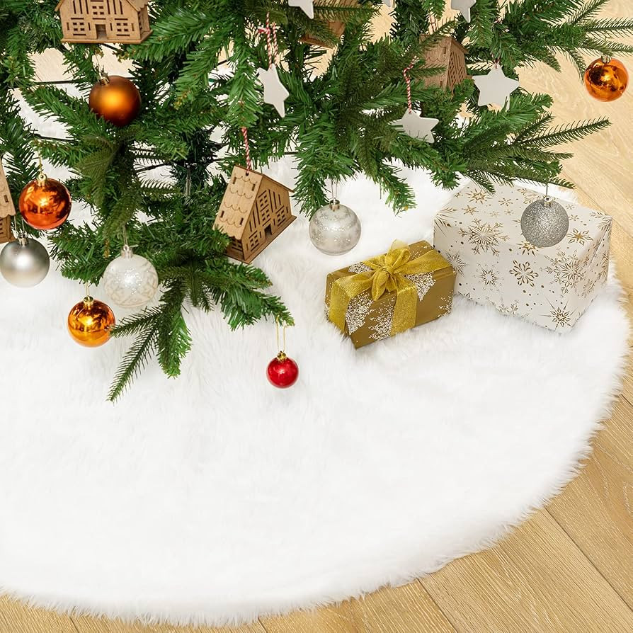 HBlife Christmas Tree Skirt, 30 Inches White Tree Skirt Double Layers Faux Fur Tree Skirt, Small ... | Amazon (US)