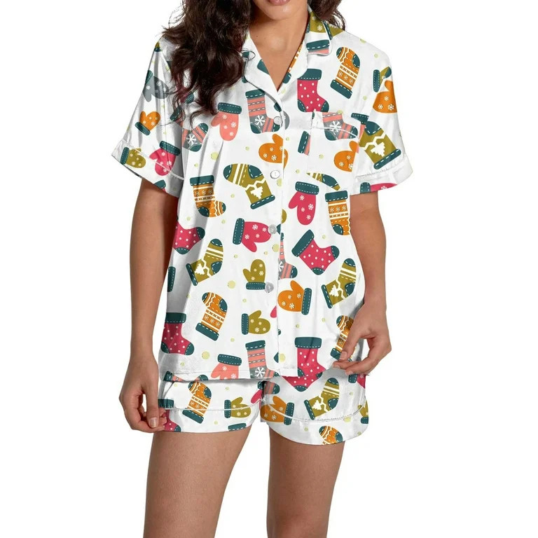 Christmas White Pajamas for Women Set Women Pajamas Graphic Printed Silk Satin Cute Sleepwear But... | Walmart (US)