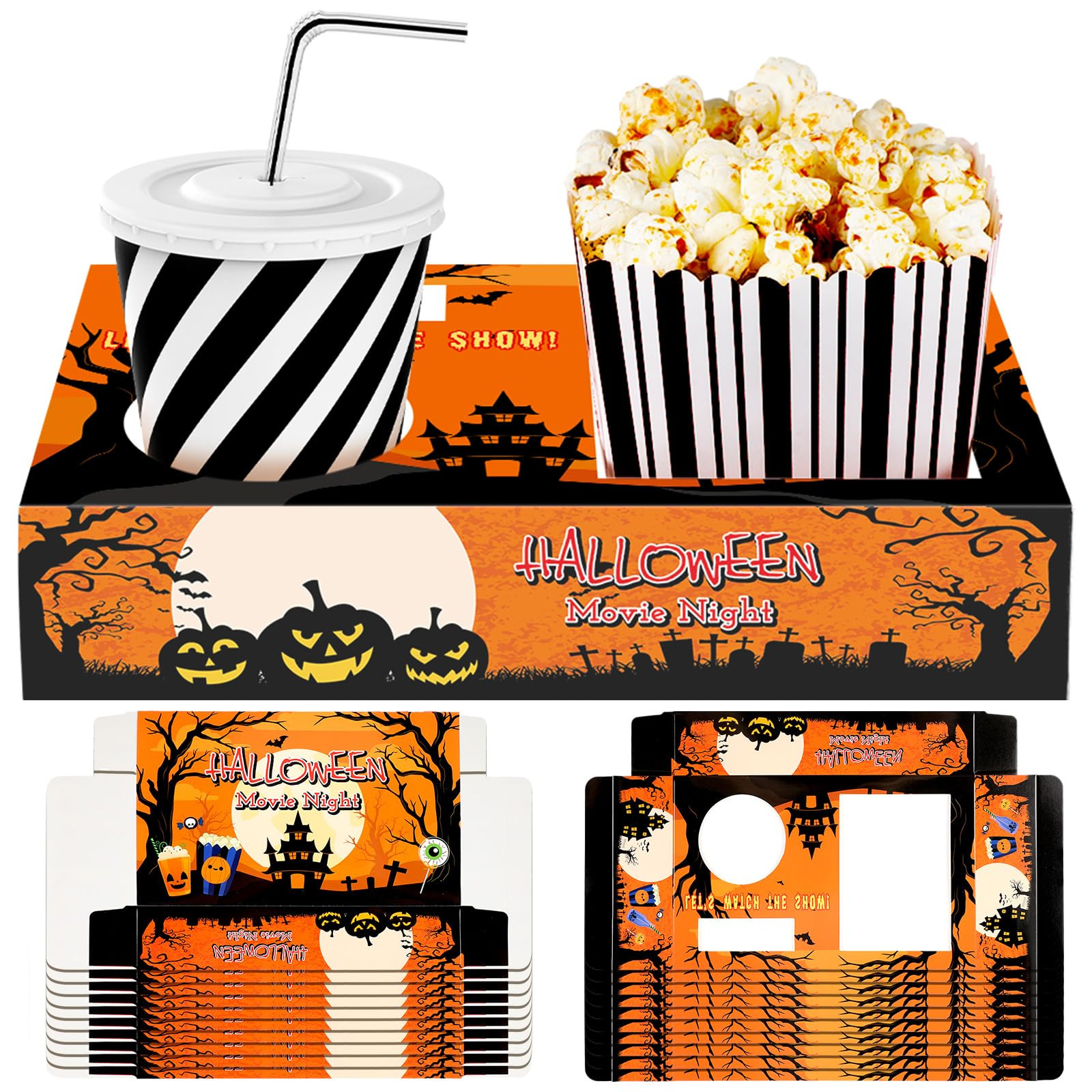 20 Pcs Halloween Movie Night Snack Trays Movie Night Paper Supplies Popcorn Candy Holder Snack Boxes Cardboard Holder Food Trays for Party | Amazon (US)