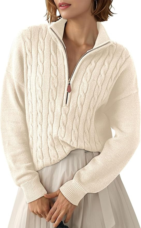 Dokotoo Women's Sweaters 2025 Fall Winter Quarter Zip Casual Ribbed Cable Knit Pullover | Amazon (US)