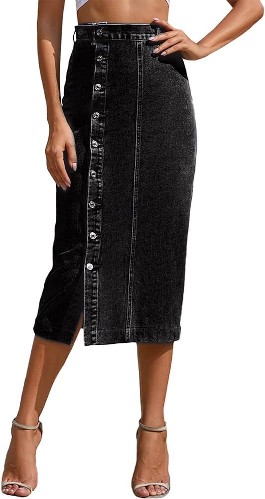 FEOYA Denim Skirt for Women Casual High Waist Midi/Mini Bodycon Skirt with Pockets Frayed Hem A L... | Amazon (CA)
