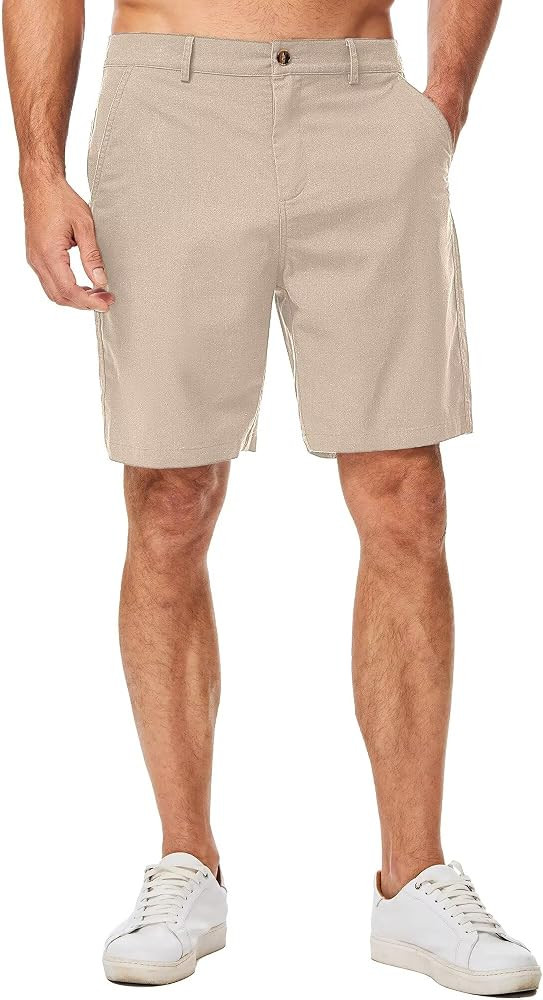 Mens Cotton Linen Shorts Casual Waist Elastic Button Golf Beach Shorts with Pockets | Amazon (US)