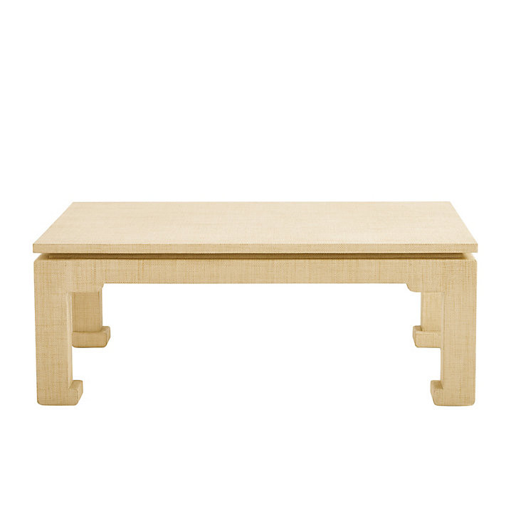 BW Raffia Coffee Table with Glass Topper Option & Horseshoe Feet | Ballard Designs, Inc.