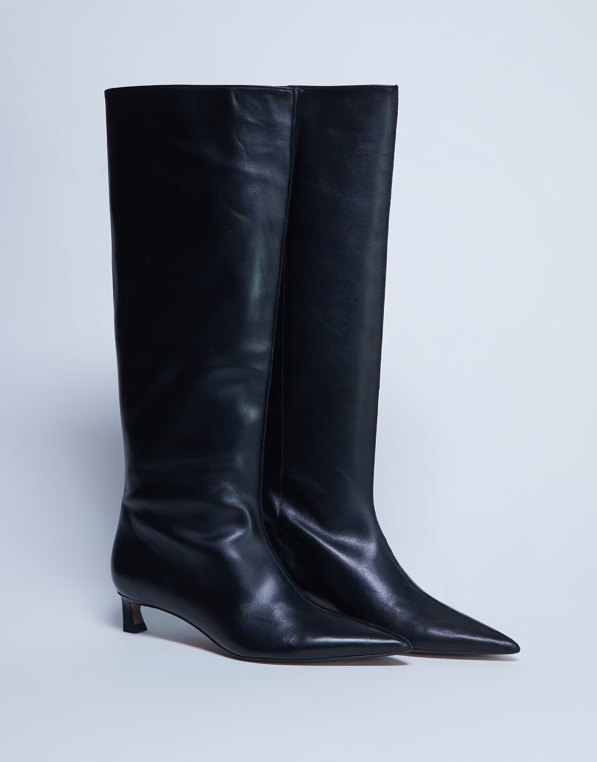 Topshop Sophie Premium leather point toe knee high boot in black | ASOS (Global)