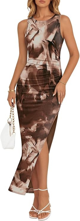 Trendy Queen Bodycon Maxi Dress Womens Sleeveless Floral Print Fitted Party Club Ruched Dresses w... | Amazon (US)