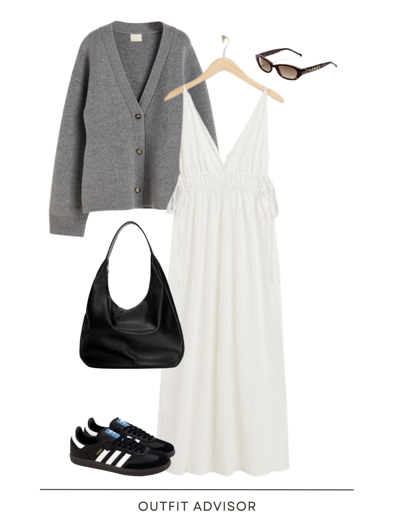 Cute spring outfit inspo: a grey cardigan, flowy long white dress, black tote bag & adidas sneakers 

#LTKstyletip #LTKSeasonal #LTKitbag