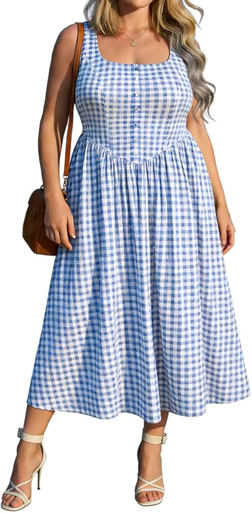 RITERA Plus Size Summer Dresses for Curvy Women Maxi Square Neck Sleeveless Casual Beach Sundress... | Amazon (US)