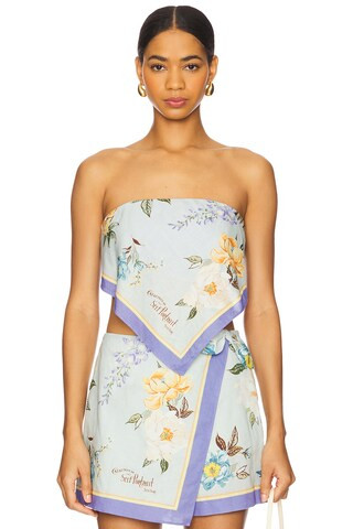 self-portrait Floral Linen Top in Blue from Revolve.com | Revolve Clothing (Global)