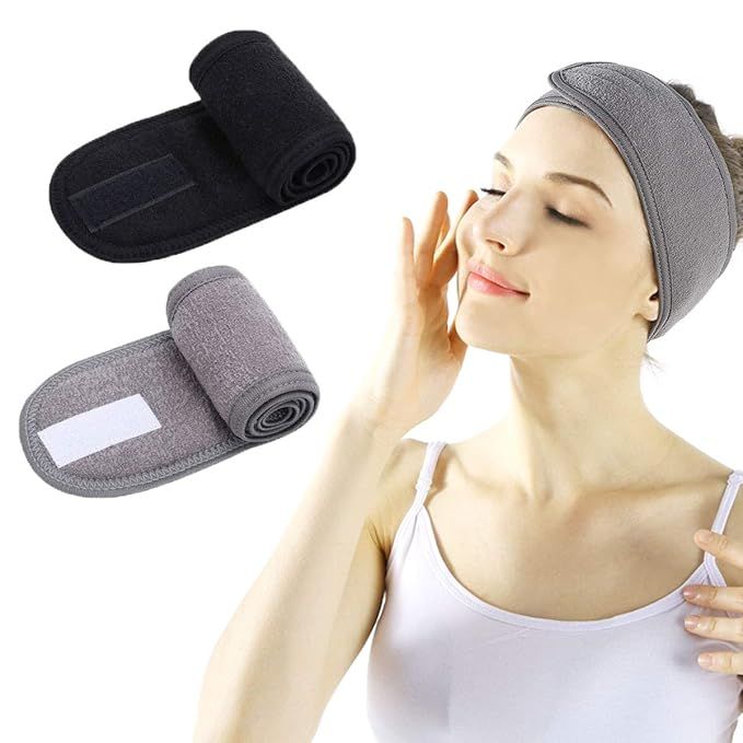 Facial Spa Headband - 2 Pcs Makeup Shower Bath Wrap Sport Headband Terry Cloth Adjustable Stretch... | Amazon (US)