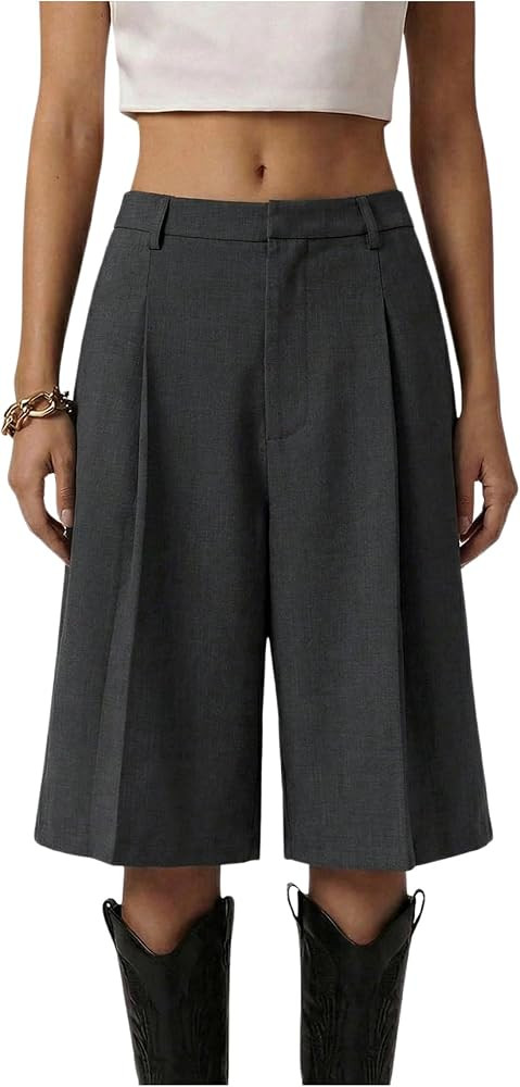 Milumia Women's Dressy Casual Wide Leg Bermuda Shorts Pleated Dress Shorts with Pockets | Amazon (US)