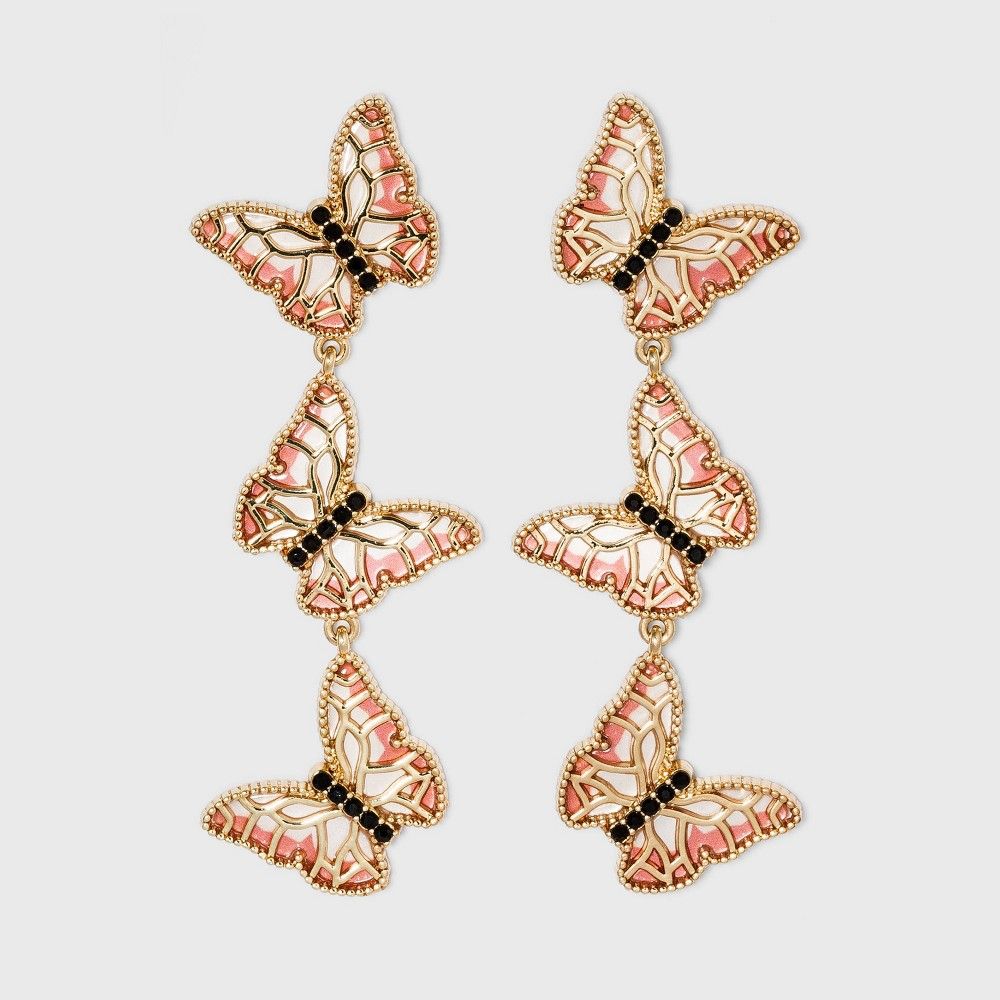 SUGARFIX by BaubleBar Stacked Butterfly Drop Earrings - Pink | Target