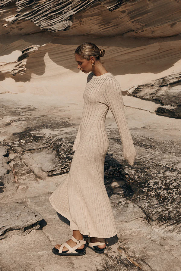 STEVIE NATURAL LONG SLEEVE MAXI DRESS | DISSH