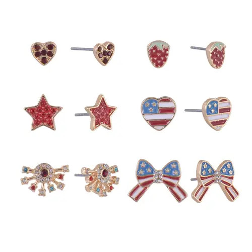 Hallmark 6 pack Americana Theme Stud Earring Set in Red at Nordstrom | Nordstrom