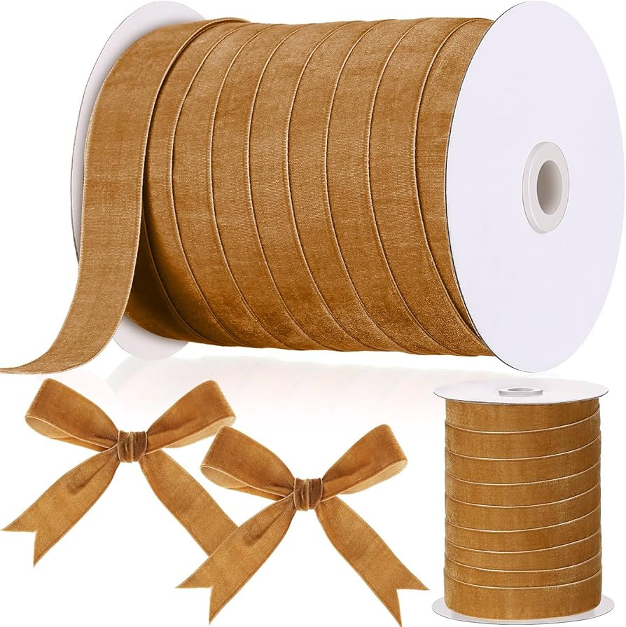 Chuangdi 1 Inch, 60 Yard Christmas Khaki Velvet Ribbon Wide Vintage Velvet Ribbons for Christmas ... | Amazon (US)
