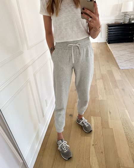 Fashion Jackson wearing lululemon grey joggers (size 6) grey new balance sneakers (tts) white tshirt (small) #fashionjackson 

#LTKshoecrush #LTKstyletip #LTKunder100