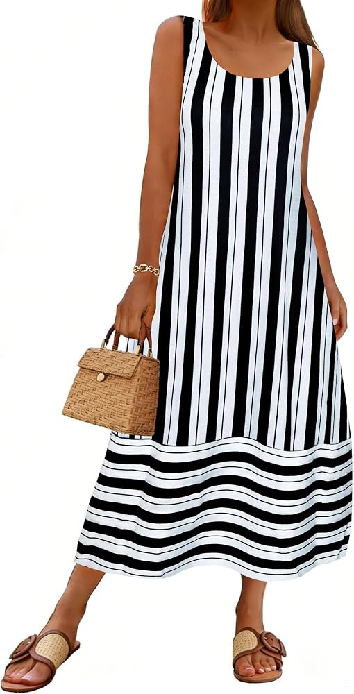 Naggoo Womens Sleeveless Maxi Dress 2026 Summer Scoop Neck Casual Tank Dress Boho Long Sundress w... | Amazon (US)