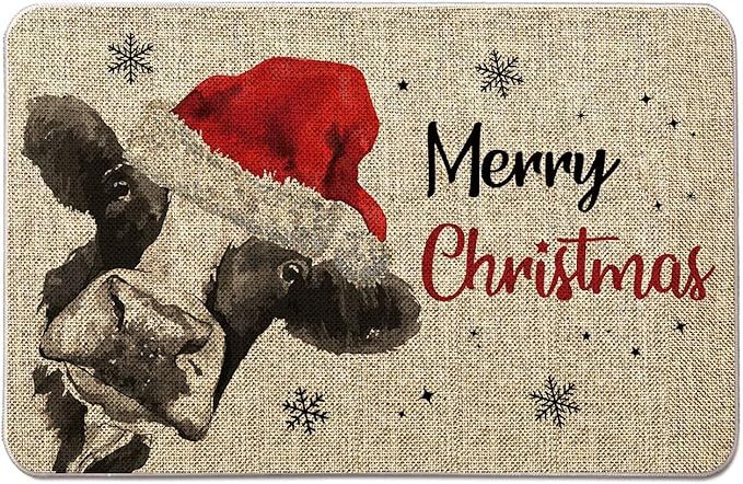 Christmas Cow Indoor Door Mat Holiday Doormats Decorative Entrance Rug Farmhouse Floor Mat for Ou... | Amazon (US)