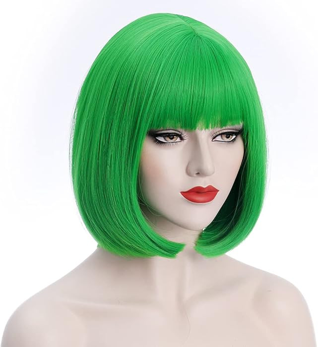 Green Wigs for Women St Patricks Day Short Green Bob Wig with Bangs Natural Soft Wig BU239LGR | Amazon (US)
