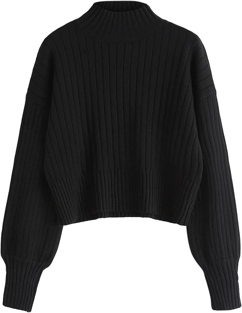 ZAFUL Women's Mock Neck Sweater Long Sleeve Ribbed Knit Basic Cropped Pullover Sweater | Amazon (US)