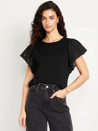 Cutwork-Sleeve Mixed Fabric Top | Old Navy (US)