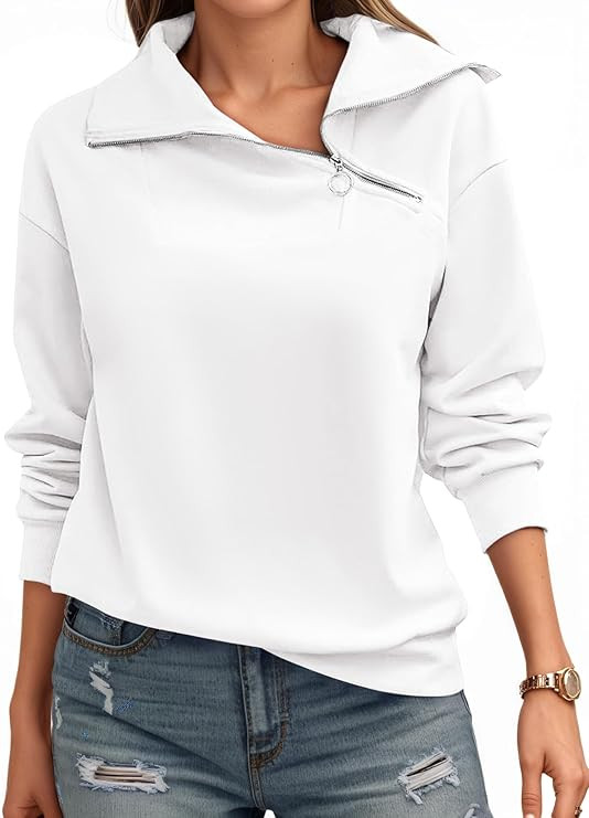 Womens Zipper Sweatshirt Turtleneck Long Sleeve Pullover Casual Loose Sweatshirts Top T Shirts | Amazon (US)