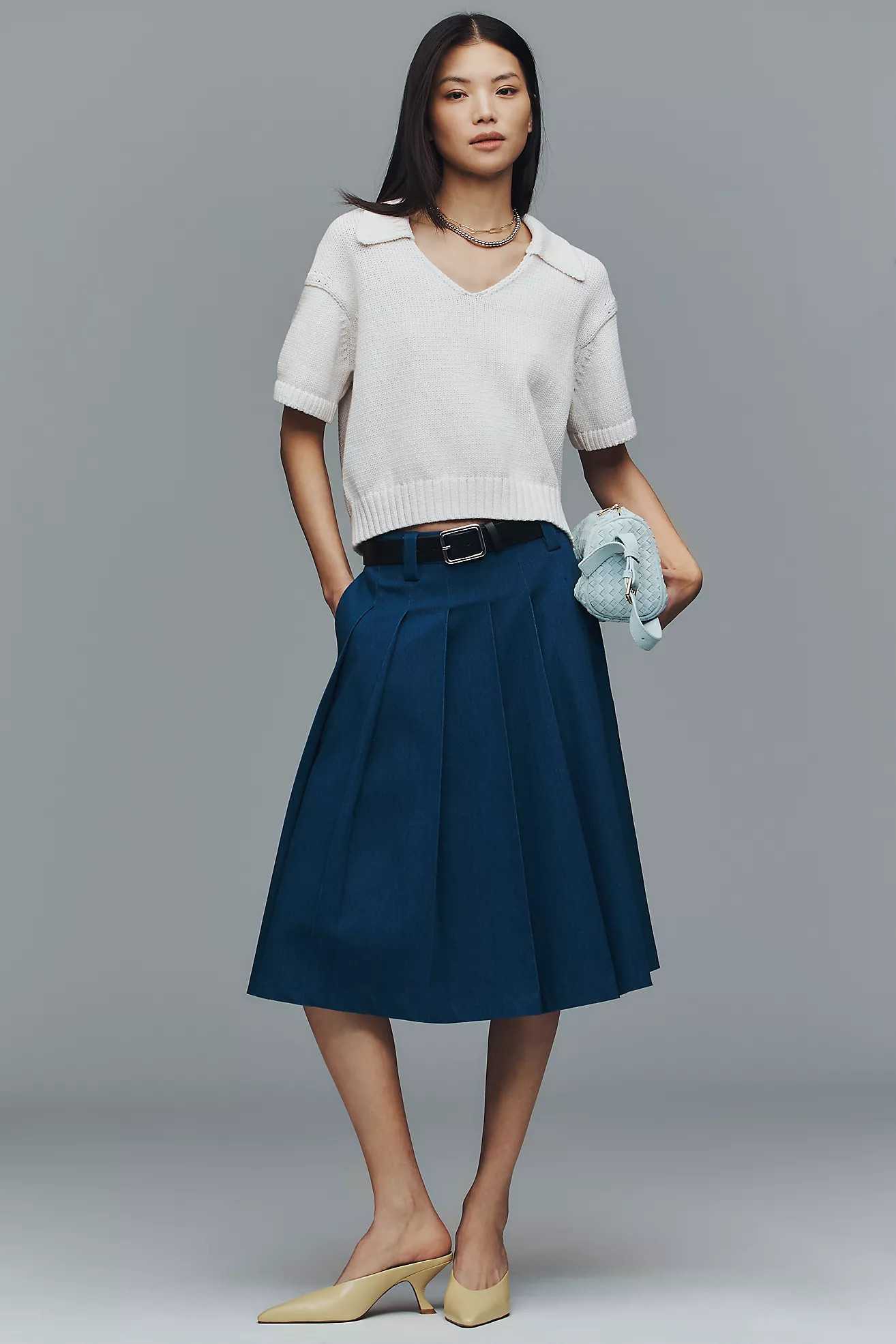 Maeve Collared V-Neck Ribbed Hem Short-Sleeve Sweater | Anthropologie (US)