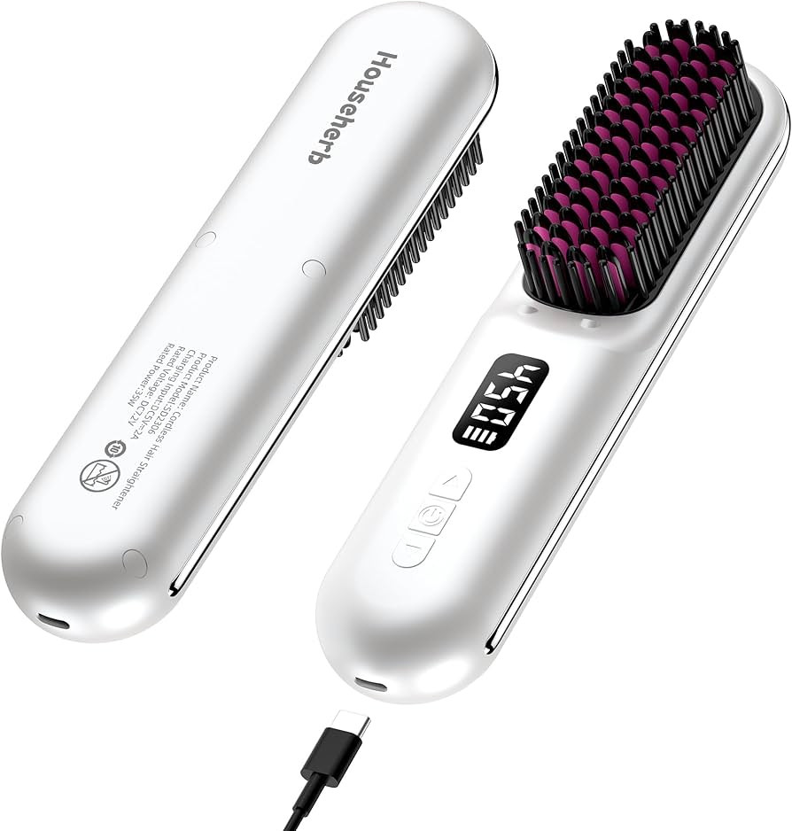 Cordless Hair Straightener Brush, Portable Mini Hair Straightening Brush for Travel, Rechargeable... | Amazon (US)