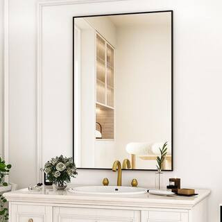 24 in. W x 35.5 in. H Modern Rectangular Aluminum Framed Black Wall Mirror | The Home Depot