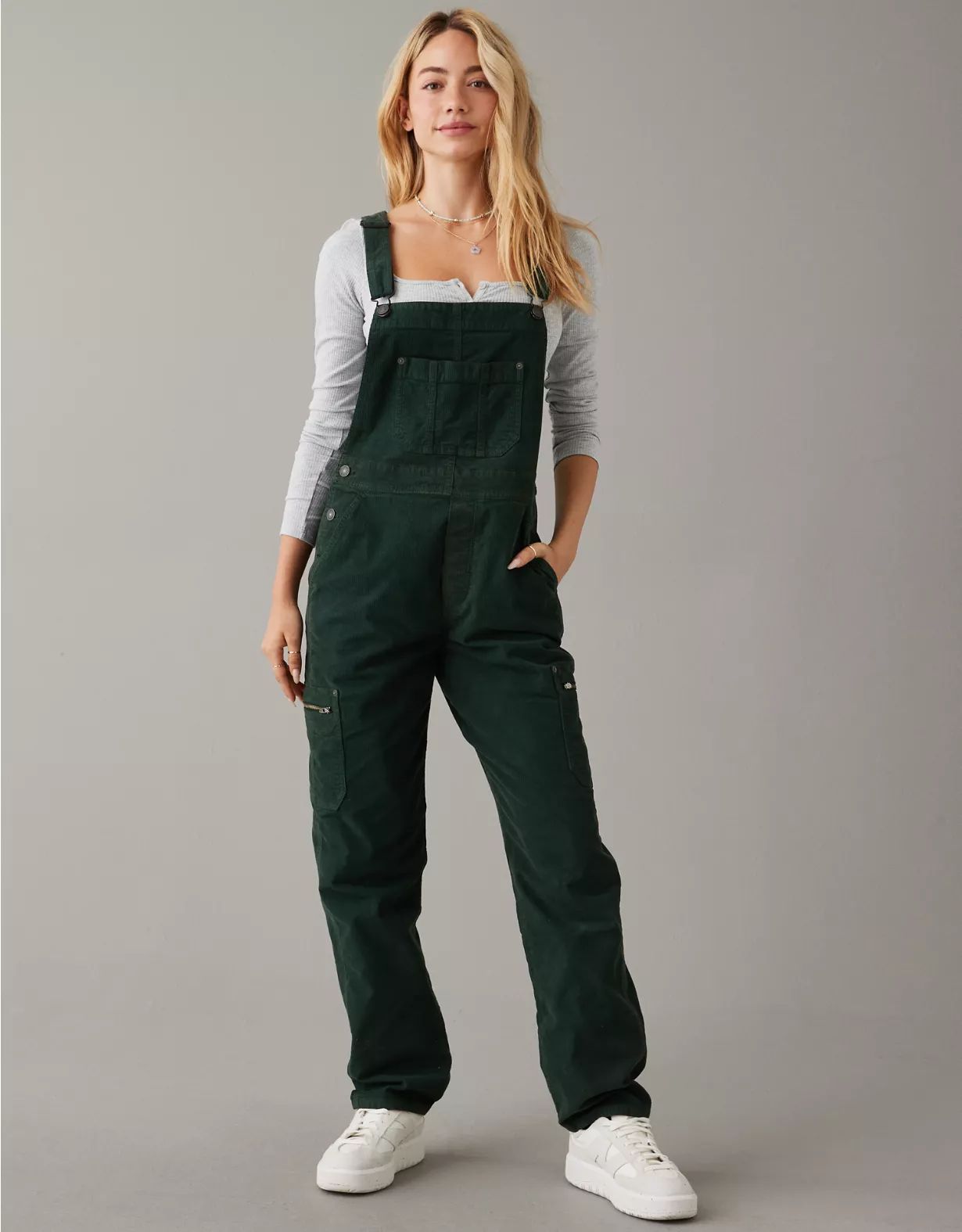 AE Stretch Corduroy Straight Cargo Overall | American Eagle Outfitters (US & CA)
