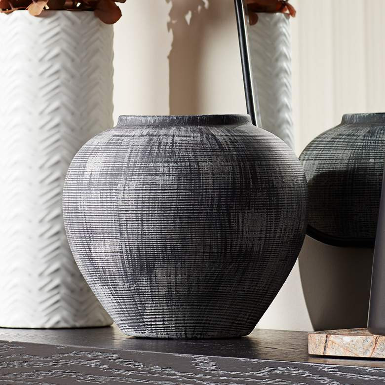 McGinn 9" Wide Rough Antique Black Decorative Vase | Lamps Plus