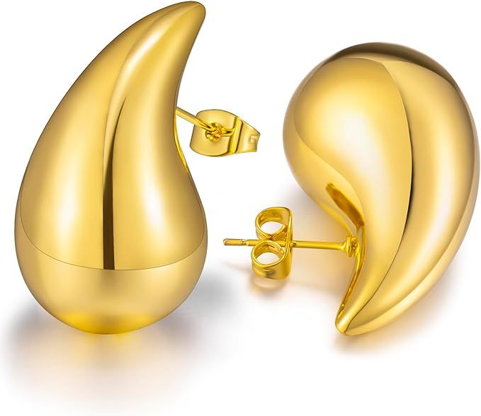 Chunky Gold Hoop Earrings, Lightweight Hypoallergenic Drop Earrings for Women Teardrop Earrings f... | Amazon (US)