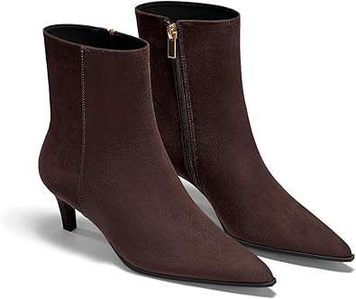Coutgo Ankle Boots for Women Kitten Low Heel Pointed Toe Booties Side Zipper Fall Shoes | Amazon (US)