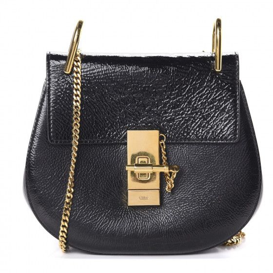 CHLOE Grained Patent Mini Drew Shoulder Bag Black | Fashionphile