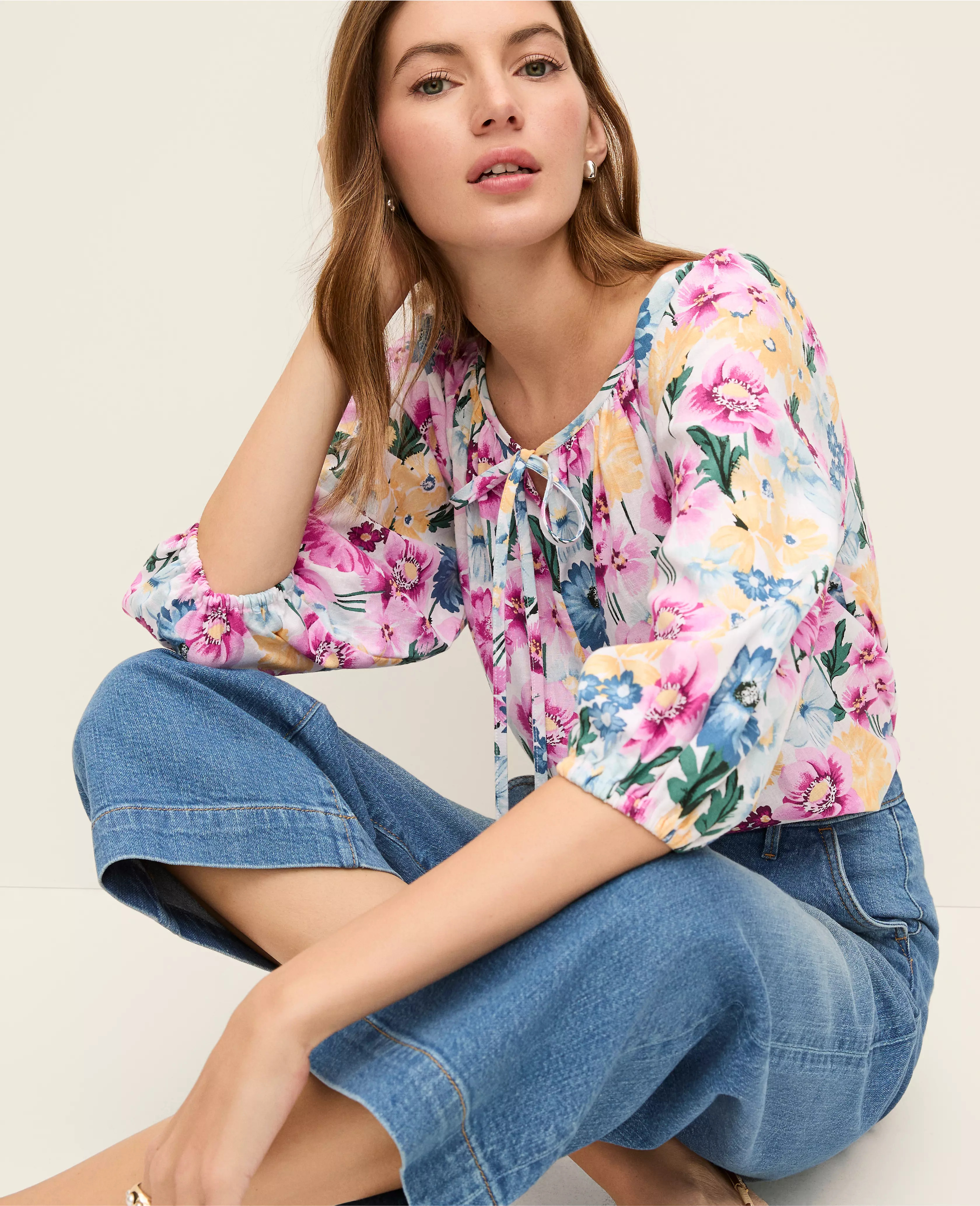 Weekend Collection Floral Linen Blend Blouse | Ann Taylor