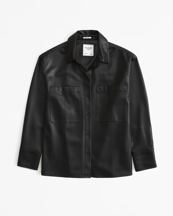 Oversized Vegan Leather Shirt Jacket | Abercrombie & Fitch (US)