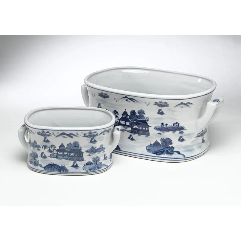 AA Importing Willow Pattern 2-Piece Pot Planter Set "& Reviews" | Wayfair | Wayfair North America