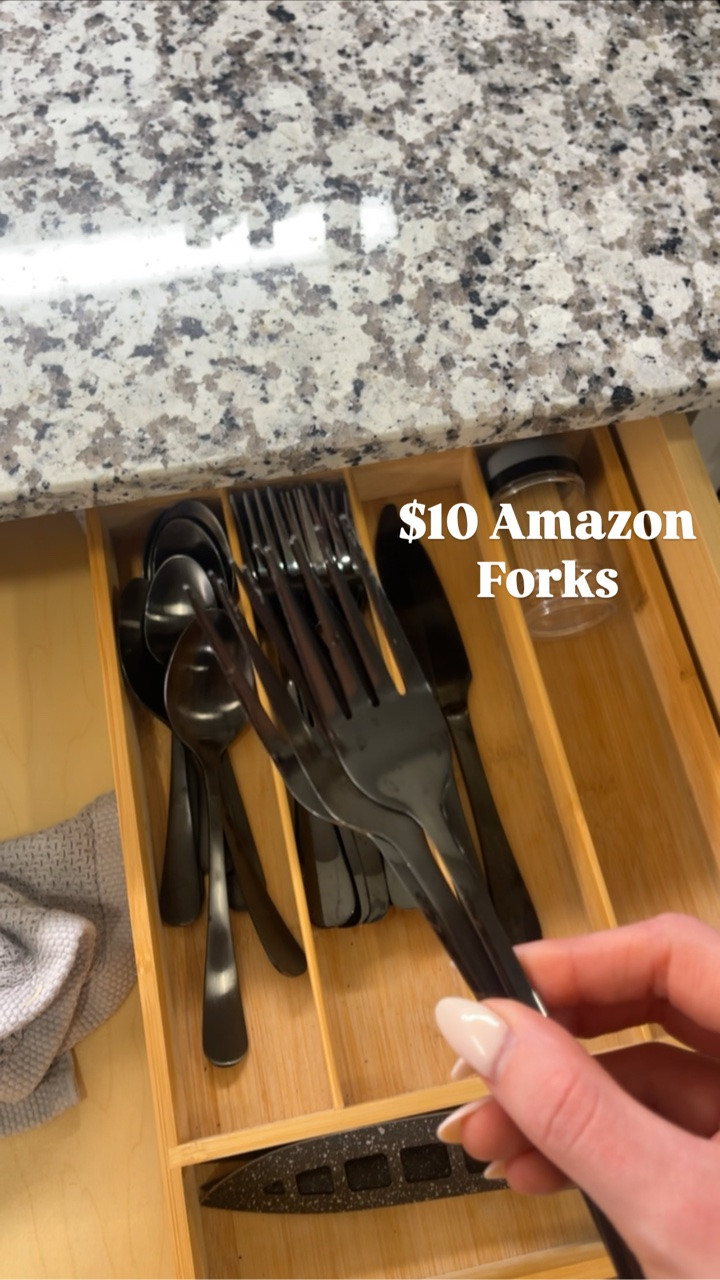 The rest of the utensils are the Target Harrington Flatware Set that still look brand new after 6 years.

Black Amazon Forks

Black Amazon dinner set, black Amazon dinnerware, black Amazon kitchen utensils, affordable black forks, affordable black utensils set, under $20 black forks, black amazon forks, black silverware set, black forks and knives, black spoons and forks and knives, matte black utensils set, black flatware set, black cutlery set, black kitchen utensils, black dining utensils, black amazon dinner set, black amazon dinnerware, modern black silverware, affordable black forks, affordable black utensils set, under $20 black forks, budget friendly silverware set, affordable kitchen essentials, amazon kitchen finds, amazon dinnerware finds, modern kitchen decor, contemporary kitchen aesthetic, neutral kitchen decor, minimalist kitchen accessories, elevated everyday dining, stylish table setting, hosting essentials, dinner party essentials, everyday flatware set, stainless steel black flatware, matte black kitchen accessories, black utensil aesthetic, luxury look for less kitchen decor, designer inspired kitchen accessories, apartment kitchen essentials, first apartment kitchen, kitchen organization essentials, trendy amazon home finds, viral amazon kitchen finds, casual hosting essentials, modern dining room decor, elegant kitchen styling, curated home decor, affordable luxury home decor, black table decor, sleek kitchen accessories, dishwasher safe silverware, durable flatware set, aesthetic kitchen must haves, amazon home decor finds, cozy kitchen aesthetic, everyday dining essentials, black dining set, modern home essentials

#LTKfoodie #LTKdayinmylife #LTKHome