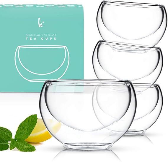 Glass Tea Cups, Durable Insulated Cups for Hot Tea, Borosilicate Glass Mug, Fancy Tea Cups (2.5oz... | Amazon (US)