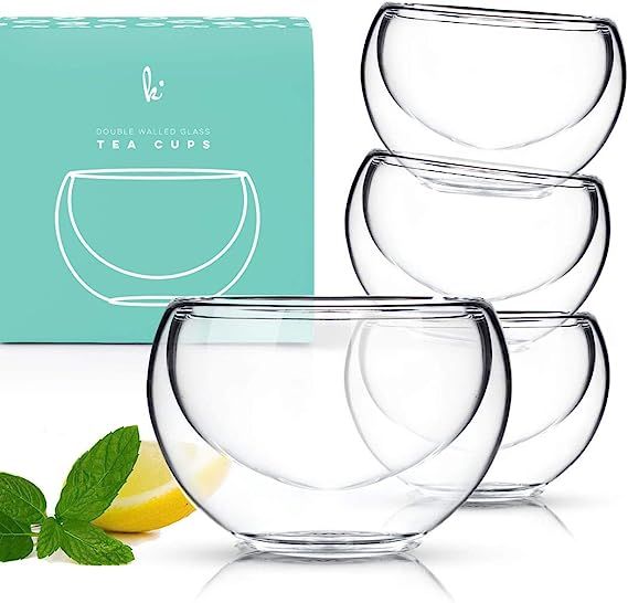 Glass Tea Cups, Durable Insulated Cups for Hot Tea, Borosilicate Glass Mug, Fancy Tea Cups (2.5oz... | Amazon (US)