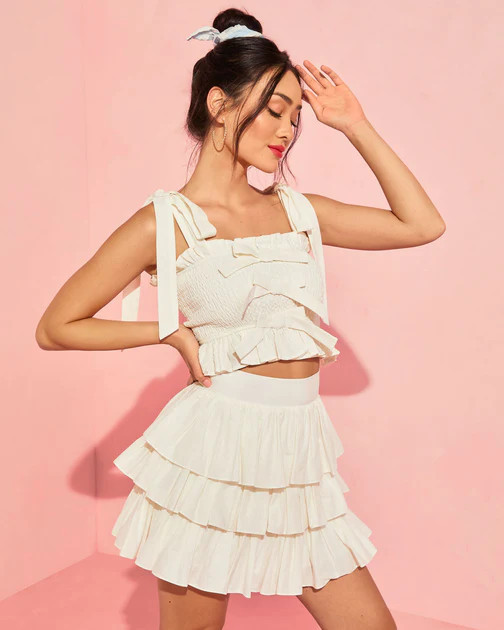 Love For You Bow Linen Blend Smocked Top - White | VICI