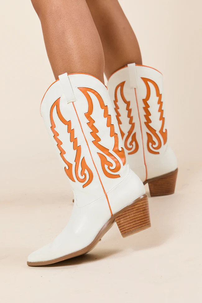 Patti Orange and White Western Boots | Pink Lily