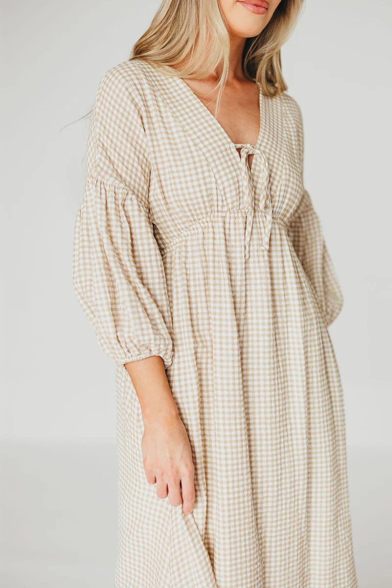 Hunter Printed Gauze Midi Dress in Natural Plaid | Worth Collective