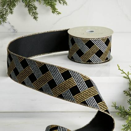 Metallic Cross Hatch Velvet Ribbon | Frontgate