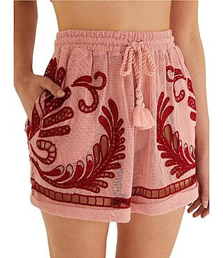 Farm Rio Arabesc Light Pink Embroidered Swim Cover-Up Shorts - XS | Dillard's